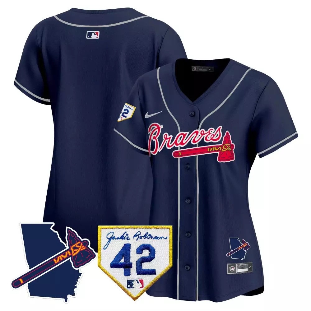Dansby Swanson 7 Atlanta Braves Jersey Navy Jackie Robinson Day Georgia State Outline