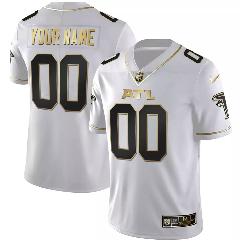 Custom Atlanta Falcons Jersey White Black Gold All Stitched