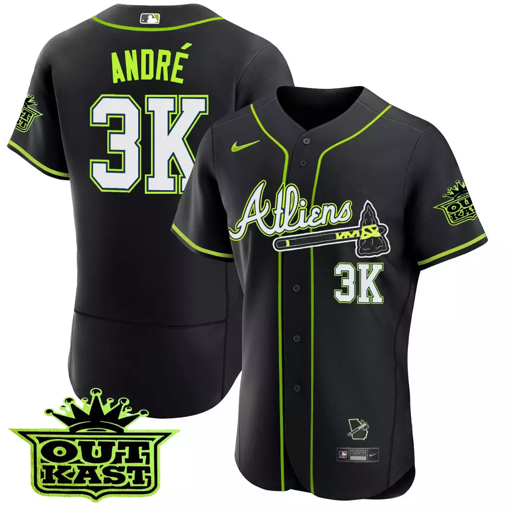 Andre Atliens 3 Atl Jersey Black Outkast Neon Green White Flex Base v4 All Stitched