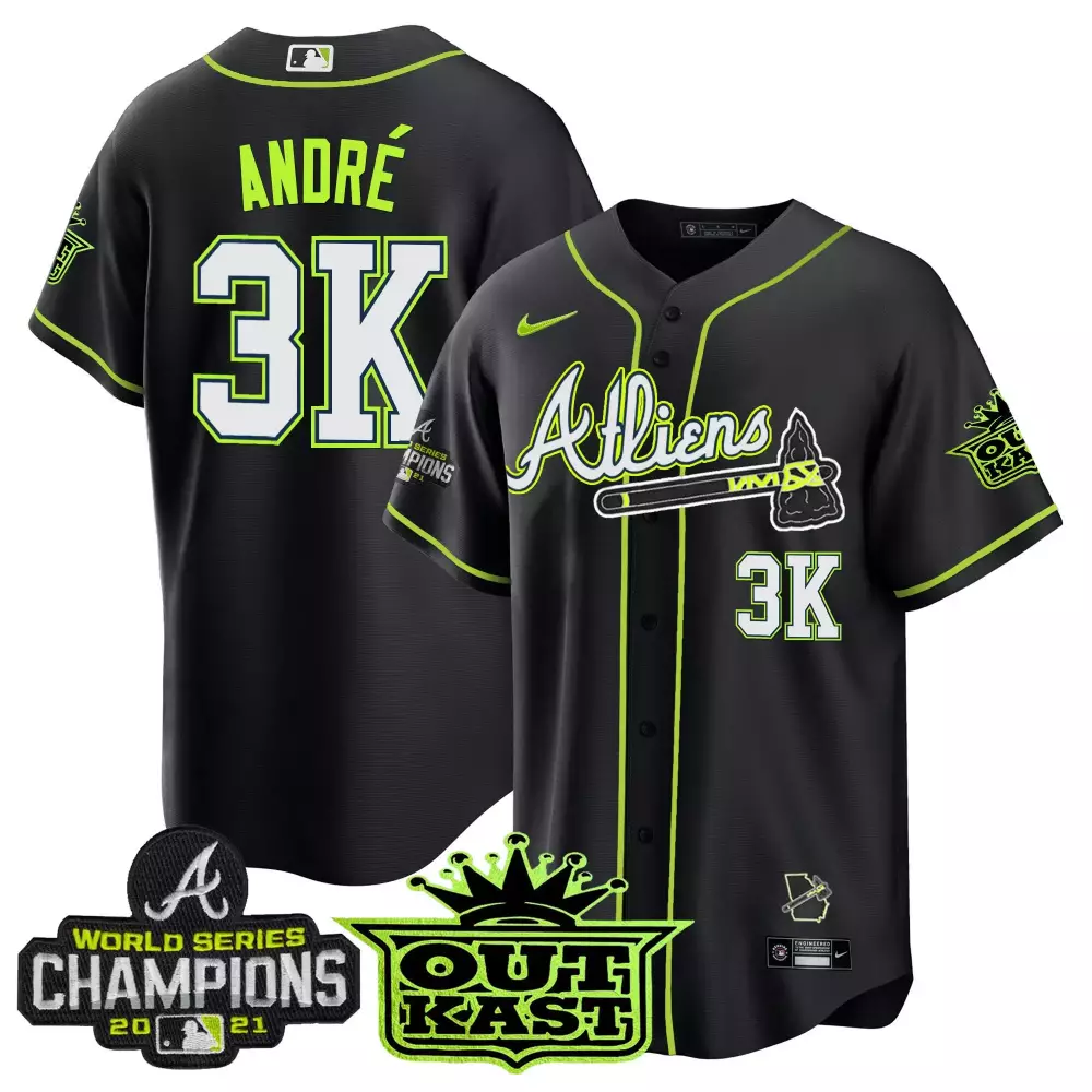Andre Atliens 3 Atlanta Braves Jersey Black Outkast World Series Champions 2021 Men