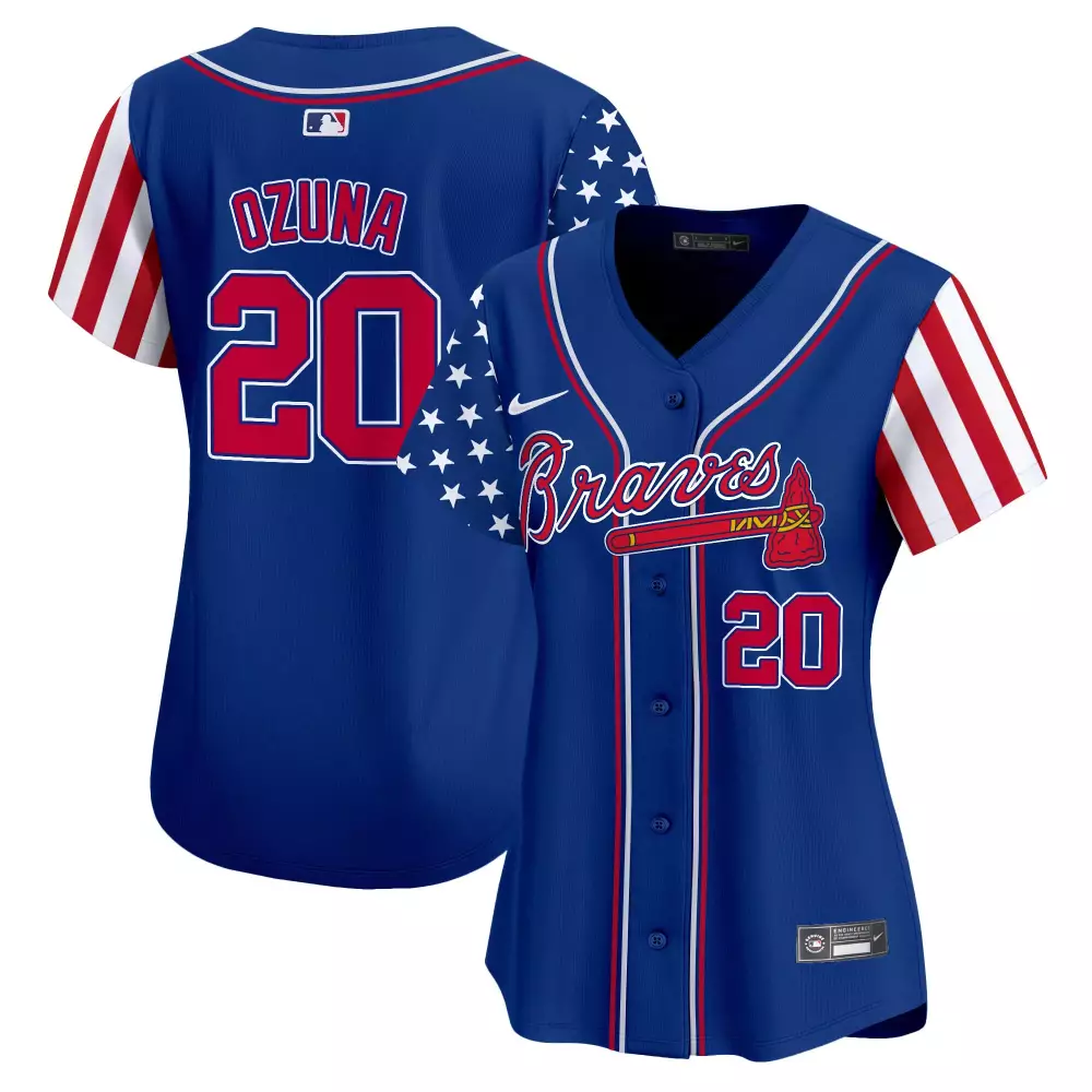 Marcell Ozuna 20 Braves Jersey Blue Stars And Stripes Men Alternate Custom Design