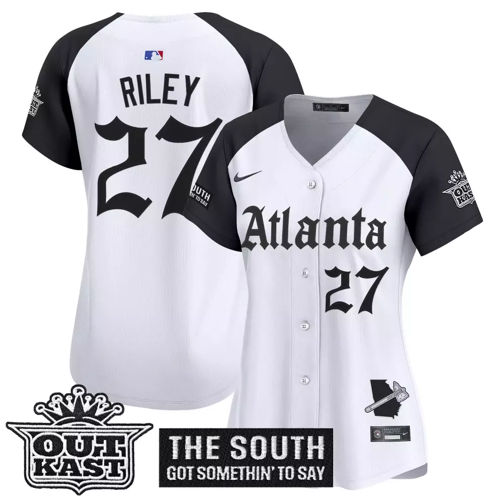 Riley Outkast 27 Atlanta Braves Jersey White State Georgia Outline Tomahawk Men Black