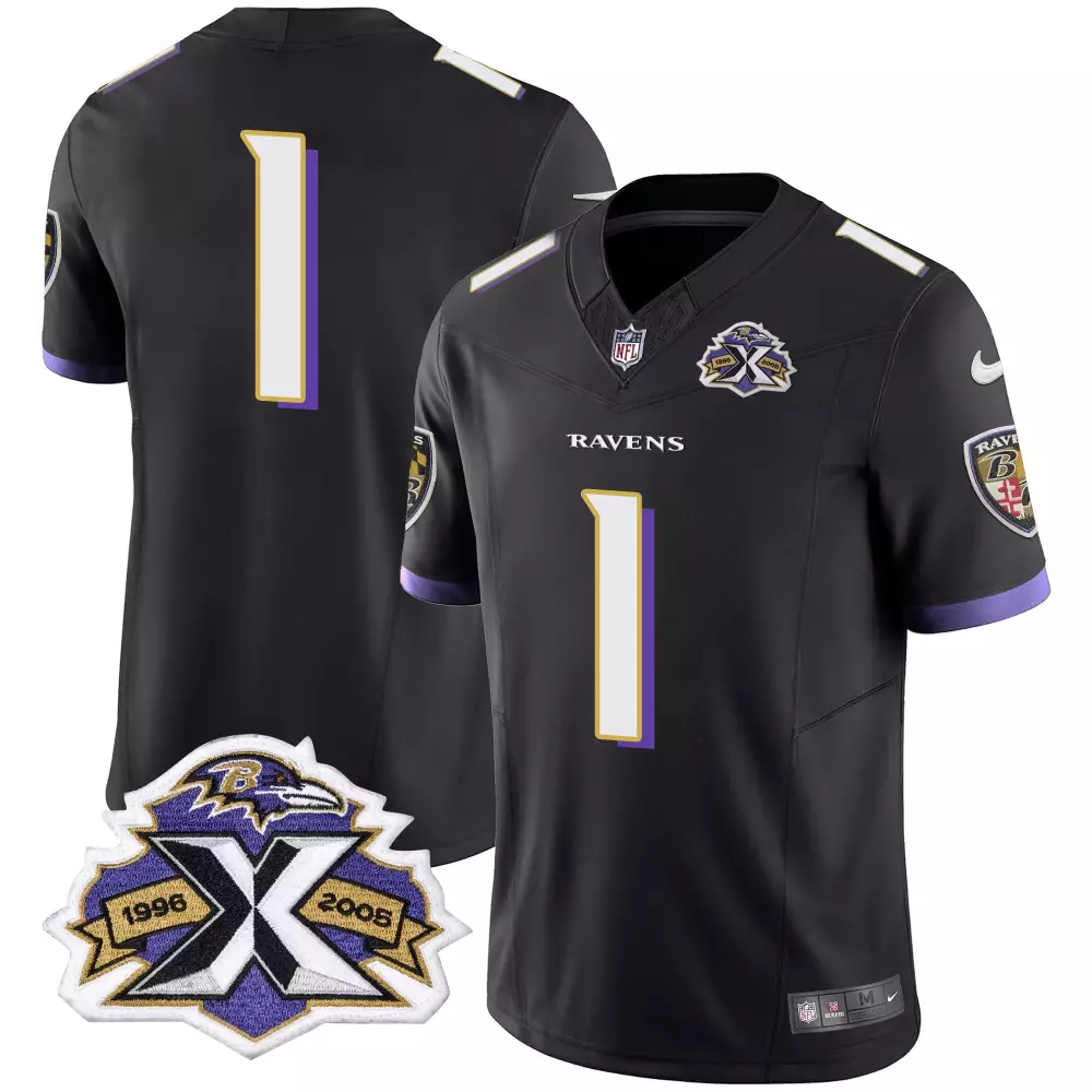 Baltimore Ravens 1 Jersey Black 1996-2006 Super Bowl Men Player Purple White Gold