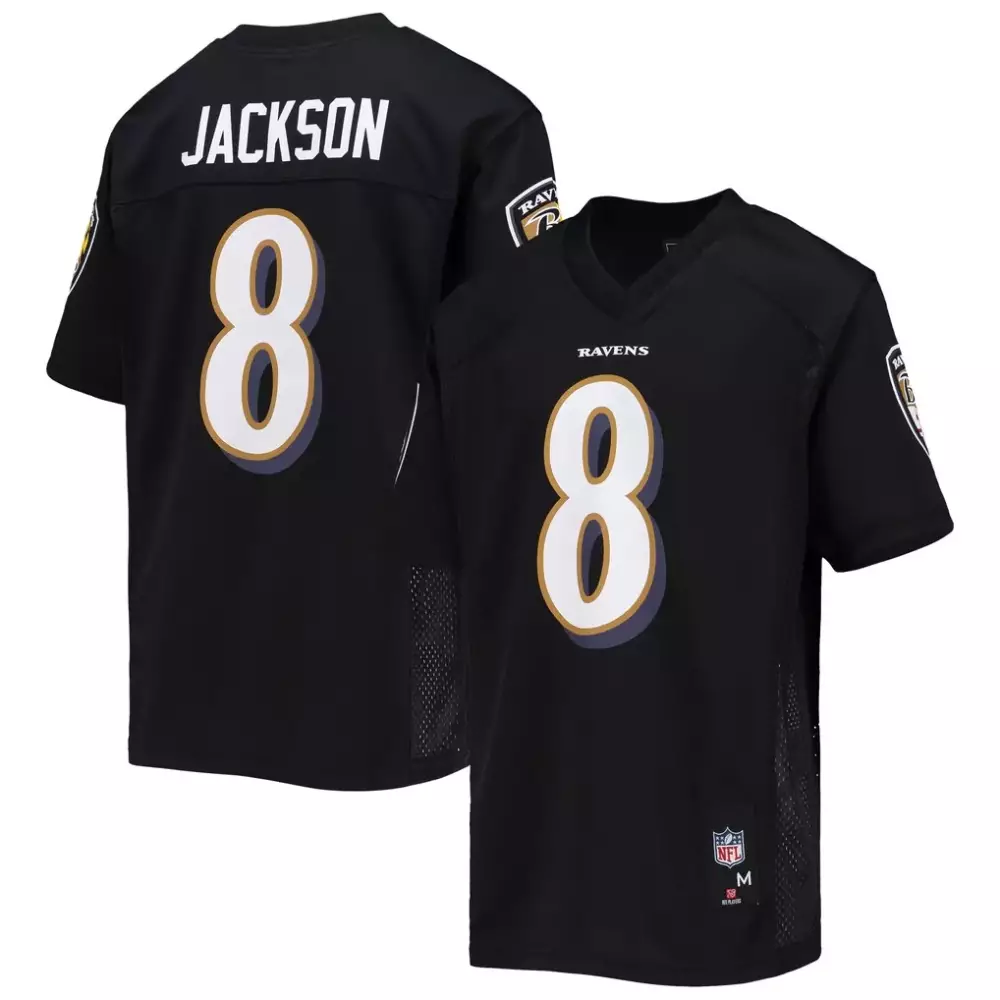 Lamar Jackson 8 Ravens Jersey Black Men Replica White Gold