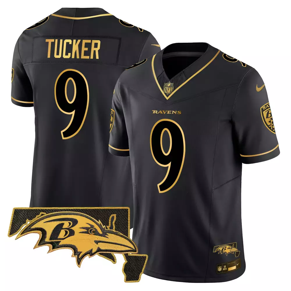 Justin Tucker 9 Ravens Jersey Black Alternate Baltimore State Men Player Gold Vapor