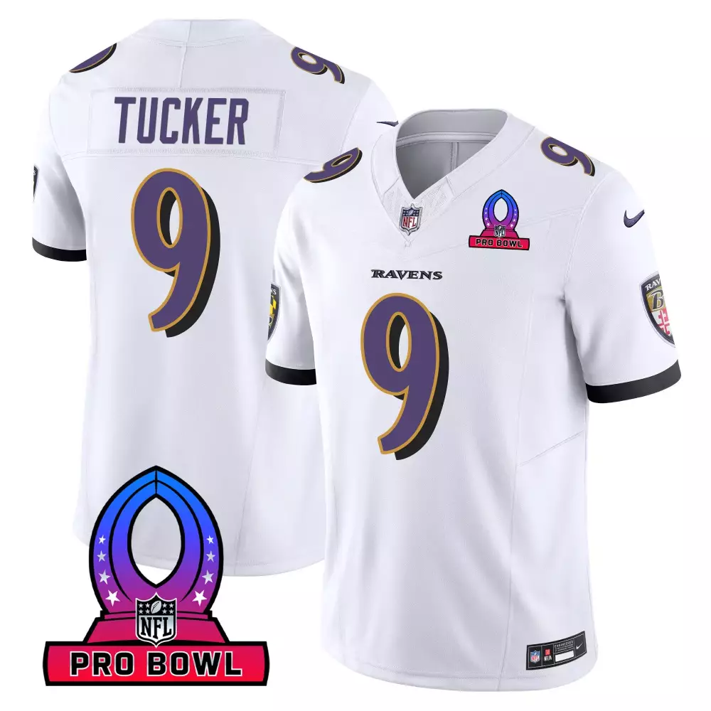Justin Tucker 9 Ravens Jersey White Pro Bowl Men Purple Black Vapor All Stitched