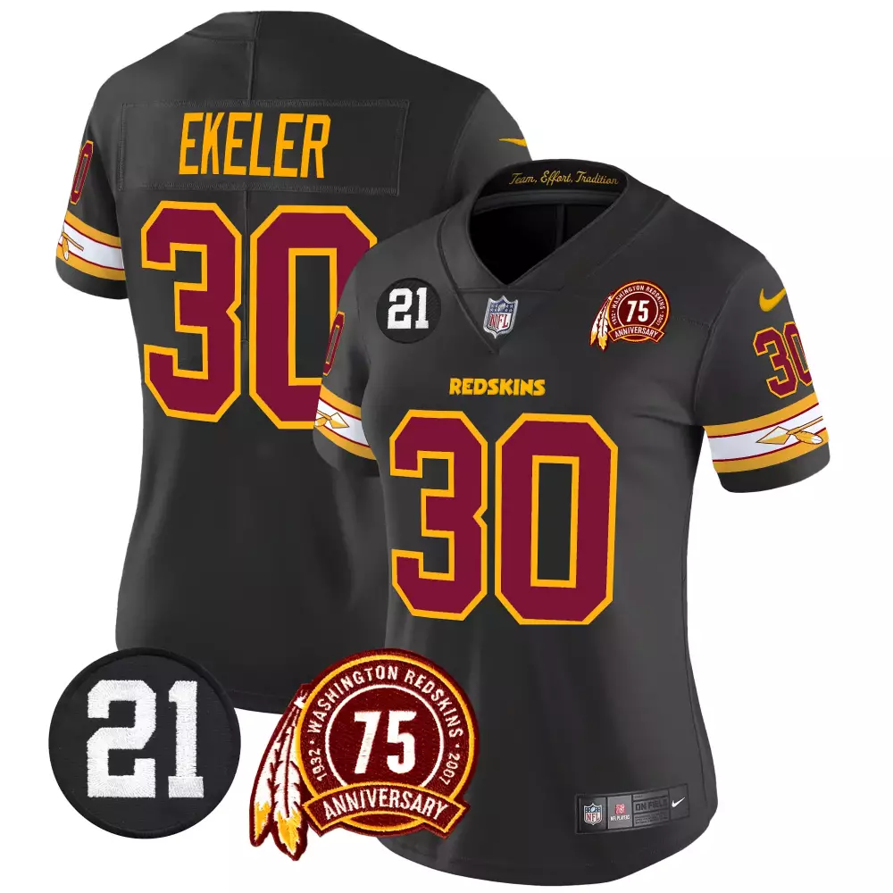 Austin Ekeler 30 Jersey Black 75th Anniversary Washington Redskins Men Maroon Gold