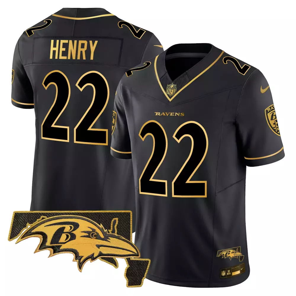 Derrick Henry 22 Ravens Jersey Black Bird Men Gold Vapor Limited All Stitched