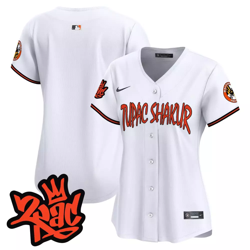 Tupac Shakur Baltimore Orioles Jersey White Women Black Orange Red Vapor Premier