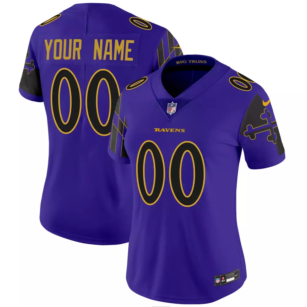 Custom Ravens Jersey Purple Men Black Gold Limited Vapor All Stitched