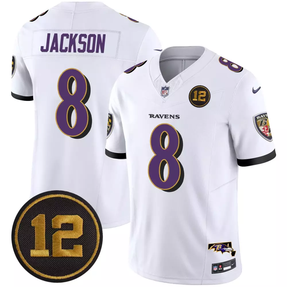 Lamar Jackson 8 Ravens Jersey White Baltimore Secondary Men Game Purple Black Vapor