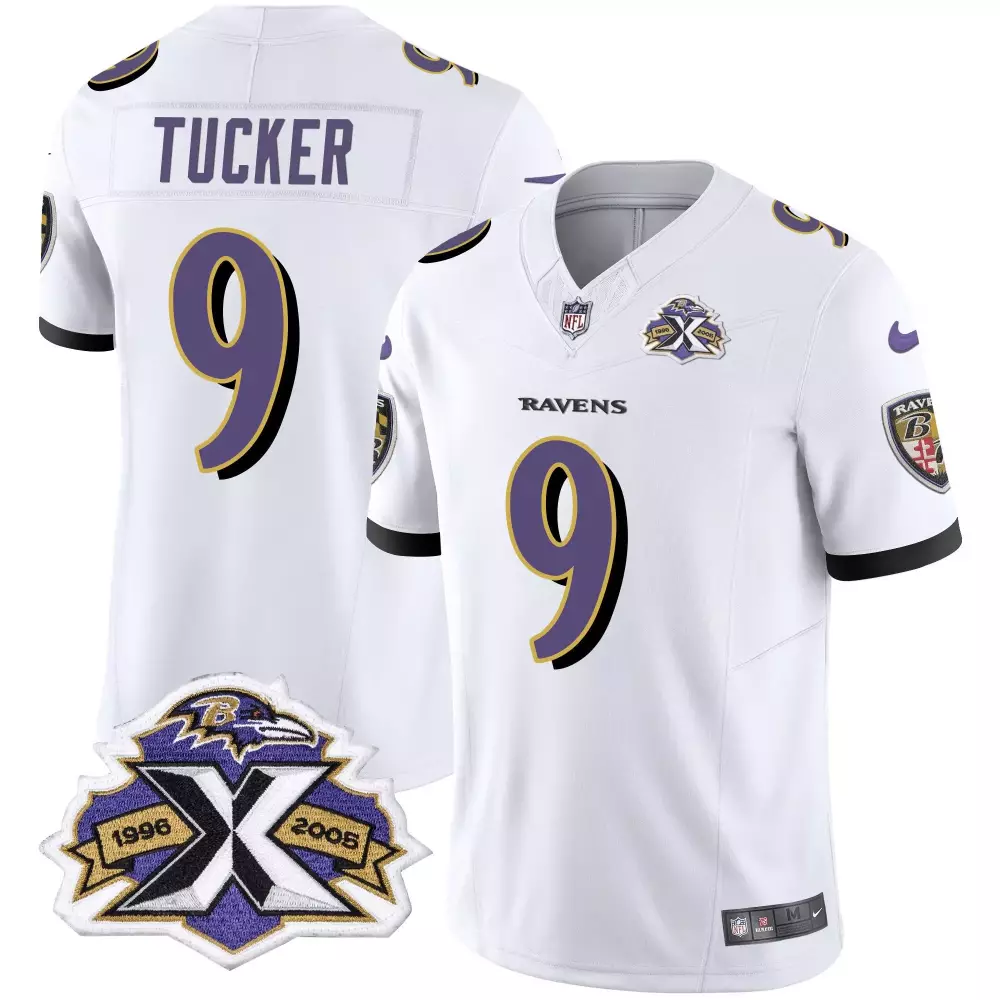 Justin Tucker 9 Ravens Jersey White 1996-2005 Anniversary 2005 Men Alternate Purple