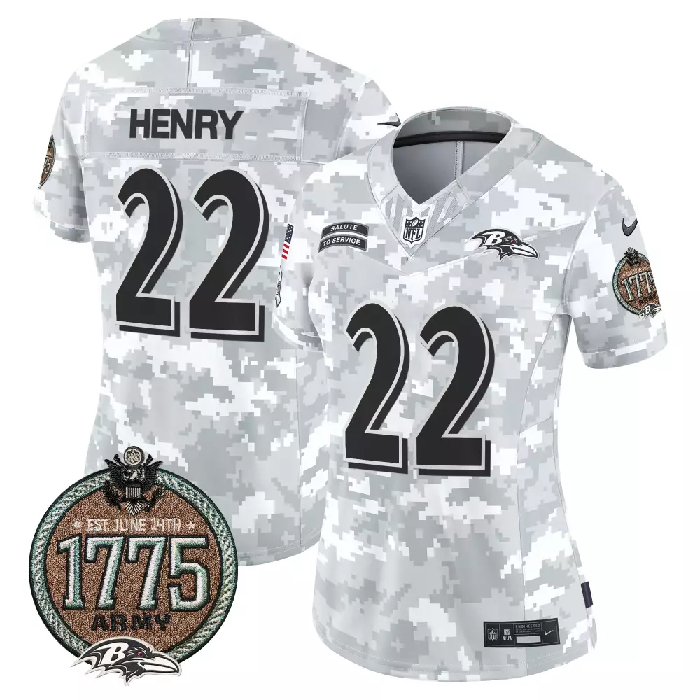 Derrick Henry 22 Baltimore Ravens Jersey White Salute To Service Army 1775 Men Digital Camouflage