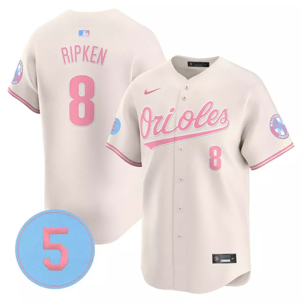 Cal Ripken 8 Orioles Jersey Cream City Connect Baltimore Men Pink Light Blue Unisex