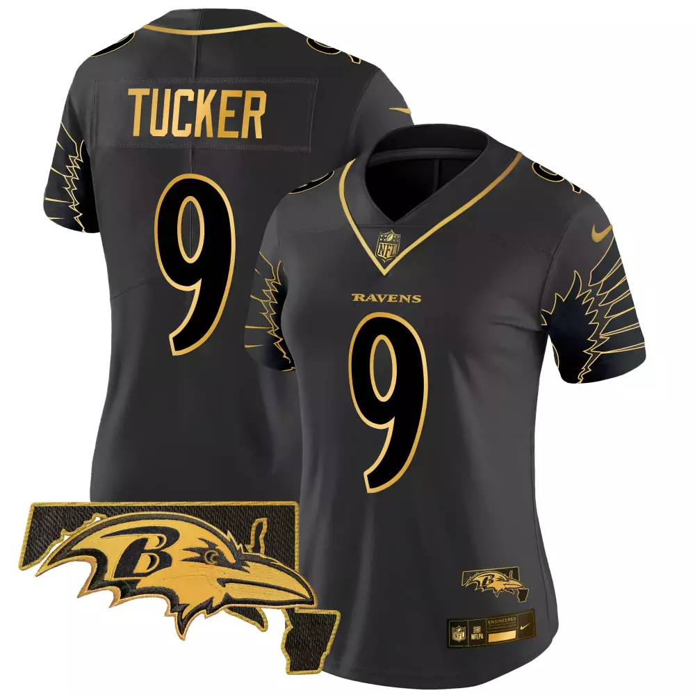 Justin Tucker 9 Ravens Jersey Black Nflpa Baltimore Men Player Gold Vapor Limited
