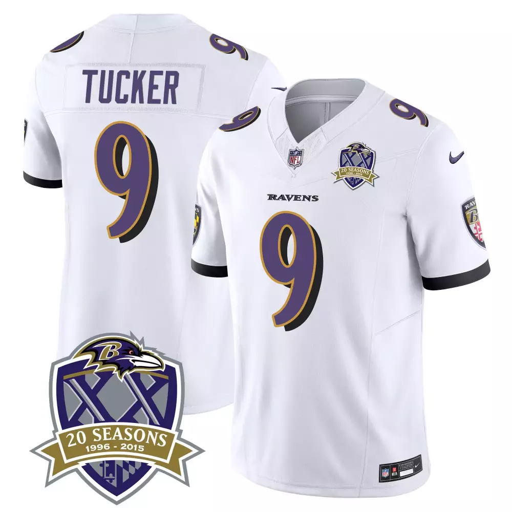 Justin Tucker 9 Ravens Jersey White 20 Seasons 1996-2015 2015 Men Player Purple Black
