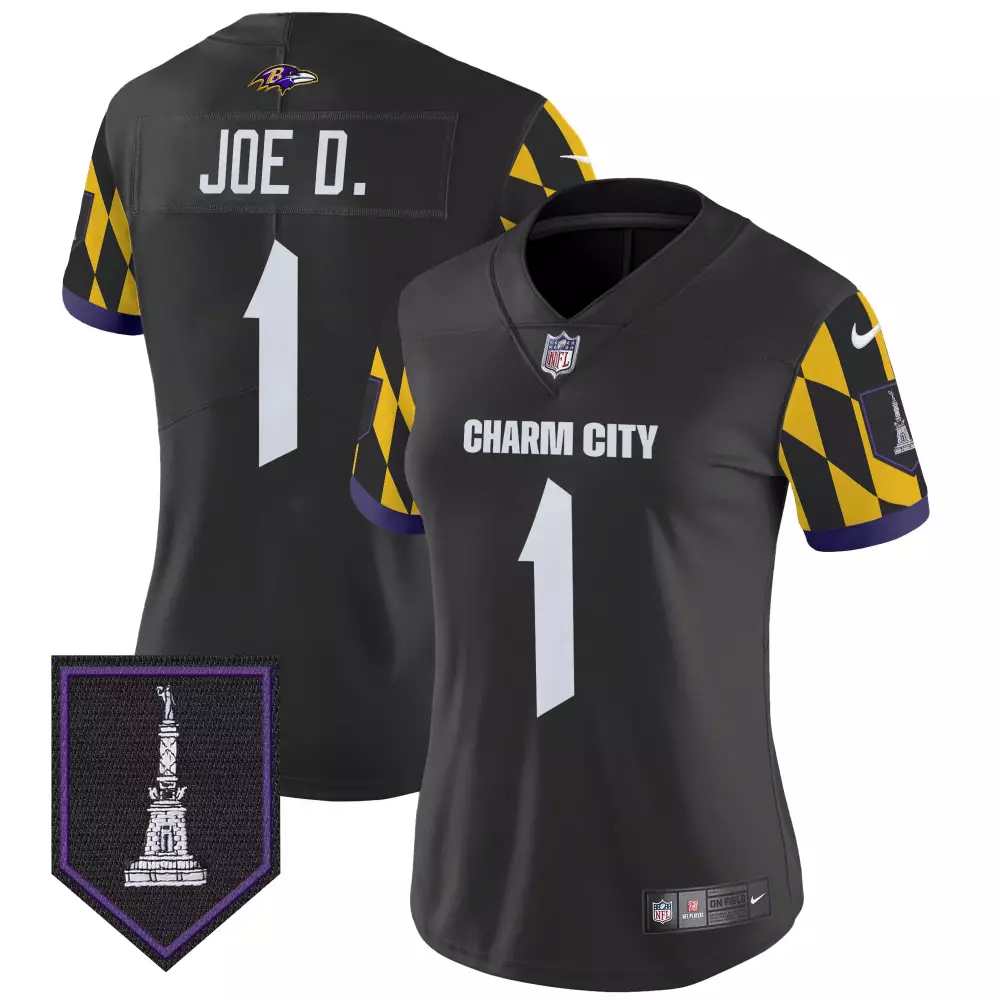 Joe D 1 Baltimore Ravens Jersey Black Charm City Fort Mchenry Women Replica Alternate