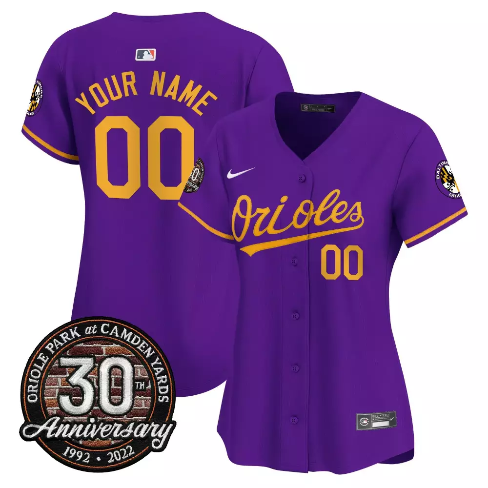 Custom Baltimore Orioles Jersey Purple 30th Anniversary Men MLB Yellow Vapor Premier
