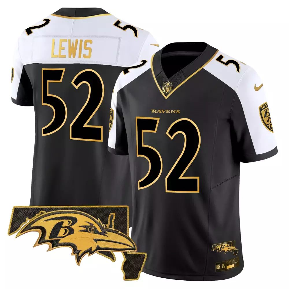 Lewis 52 Ravens Jersey Black Super Bowl Xlvii Champions Men Alternate White Gold