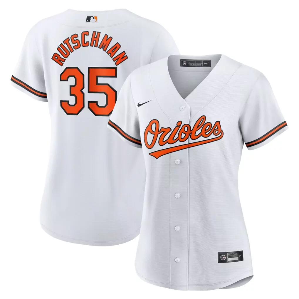 Adley Rutschman 35 Orioles Jersey White Women Orange Black Home Replica
