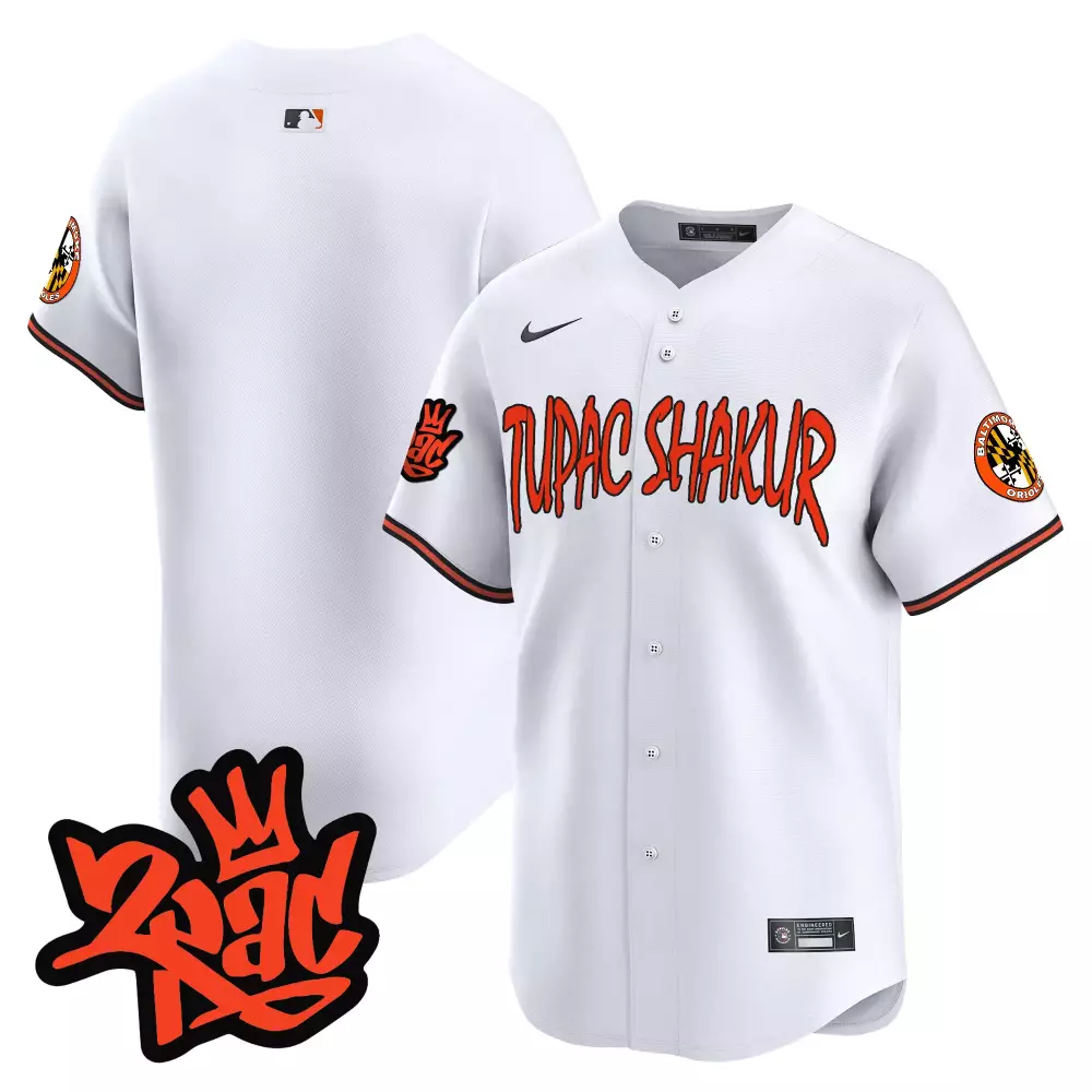 Tupac Shakur Baltimore Orioles Jersey White City Connect Death Row Records 2023 Men