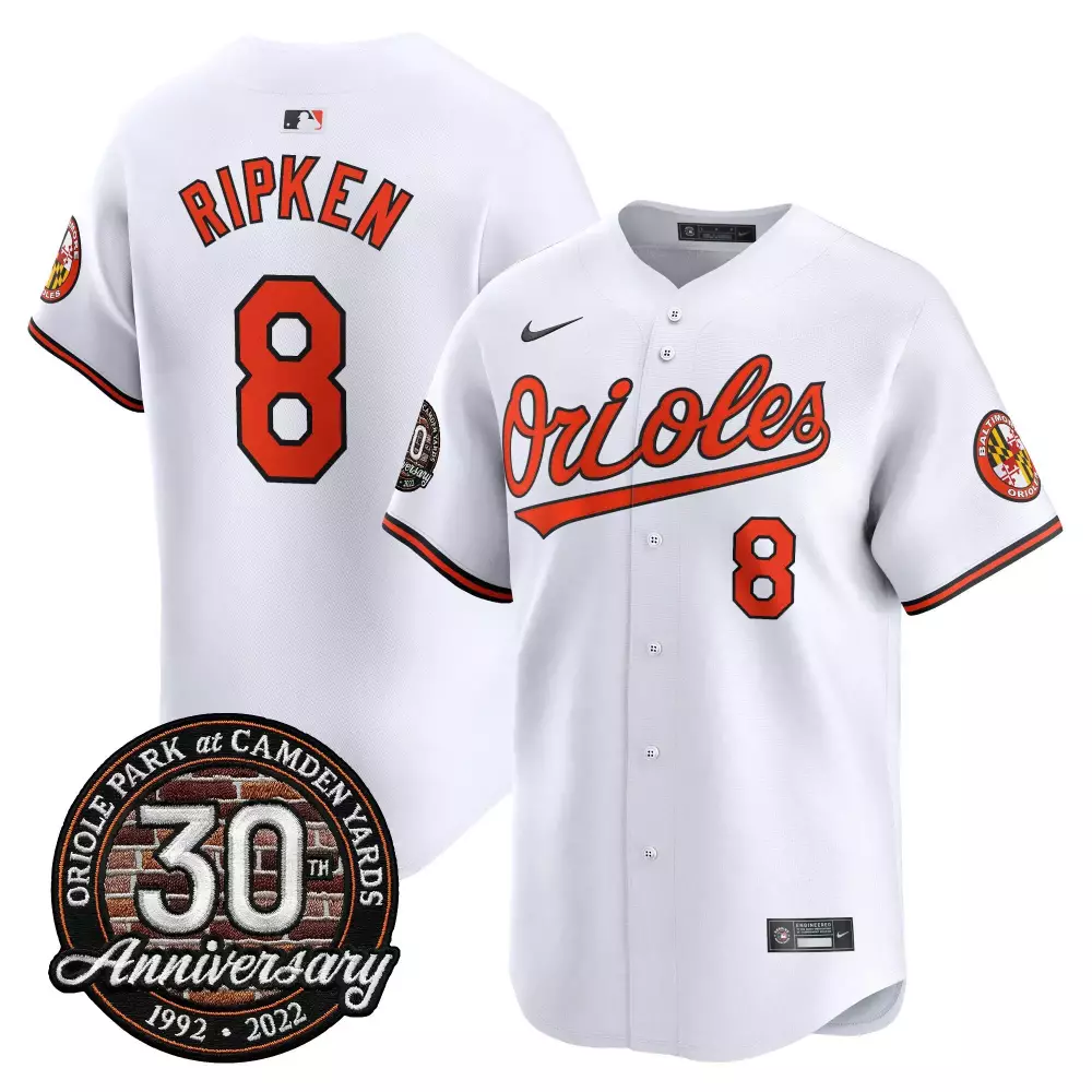 Cal Ripken 8 Orioles Jersey White Men Orange Black Anniversary Vapor Premier Limited