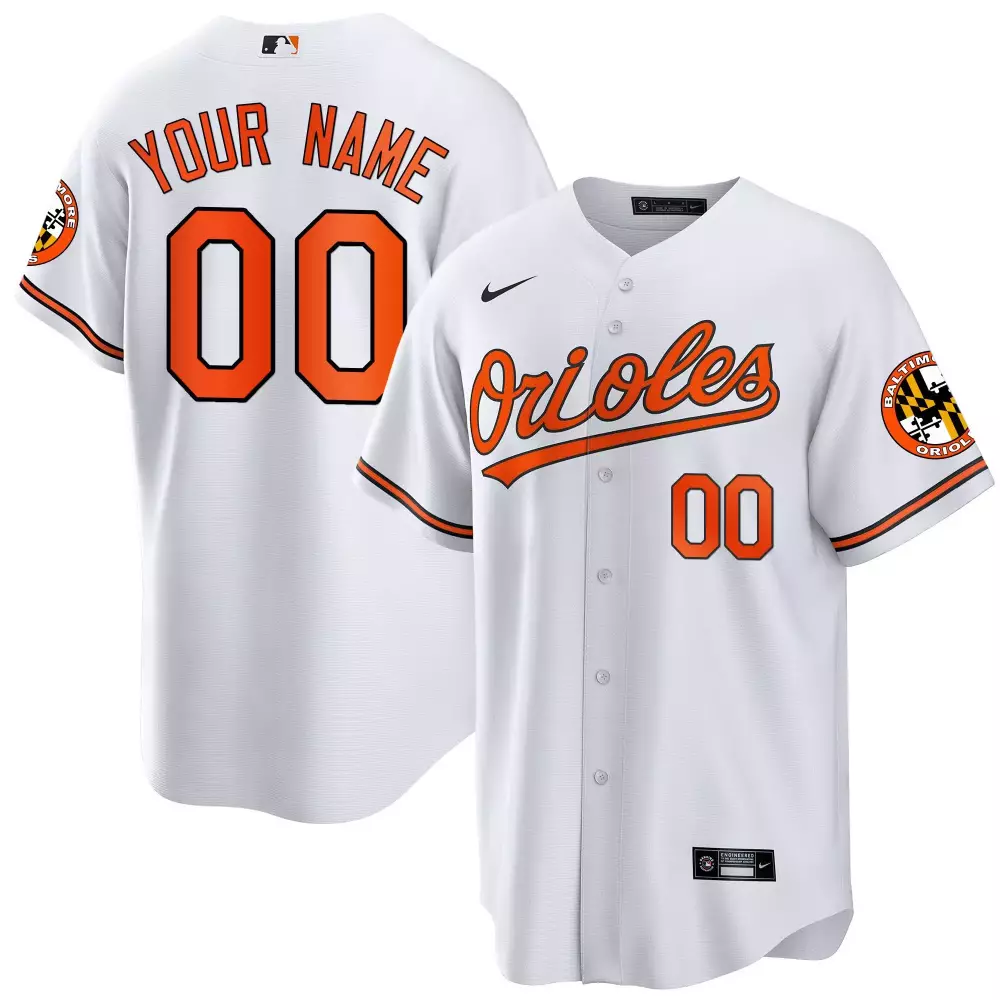 Custom Baltimore Orioles Jersey White City Flag Orange Black Cool All Stitched