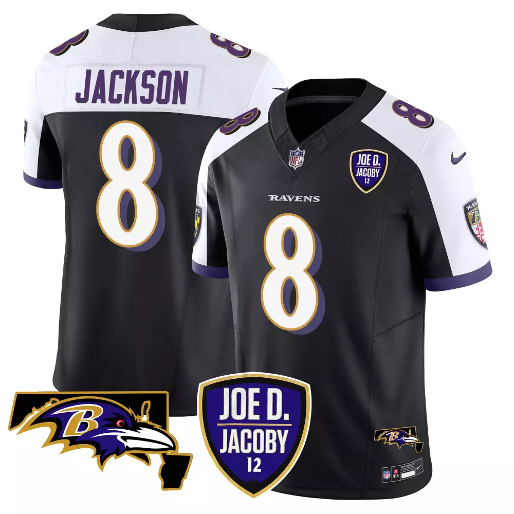 Lamar Jackson 8 Baltimore Ravens Jersey Black Joe D. Jacoby 12 Men White Purple Alternate
