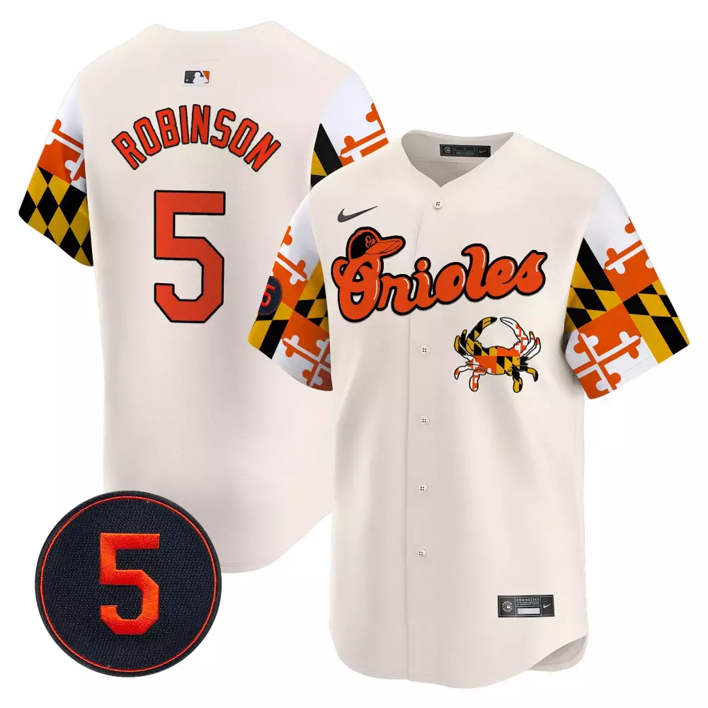 Brooks Robinson 5 Orioles Jersey White City Connect Men Alternate Split Design Orange