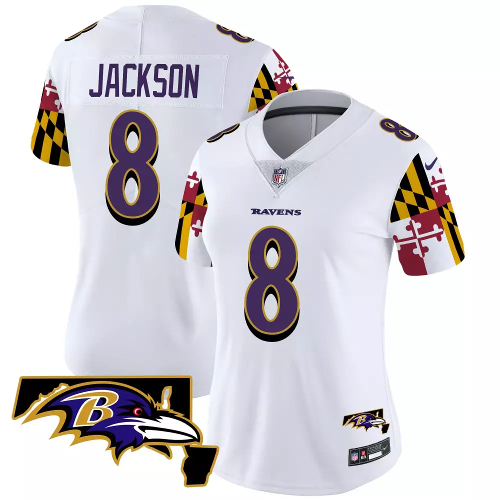 Lamar Jackson 8 Ravens Jersey White Women Alternate Purple Gold Black Vapor Limited
