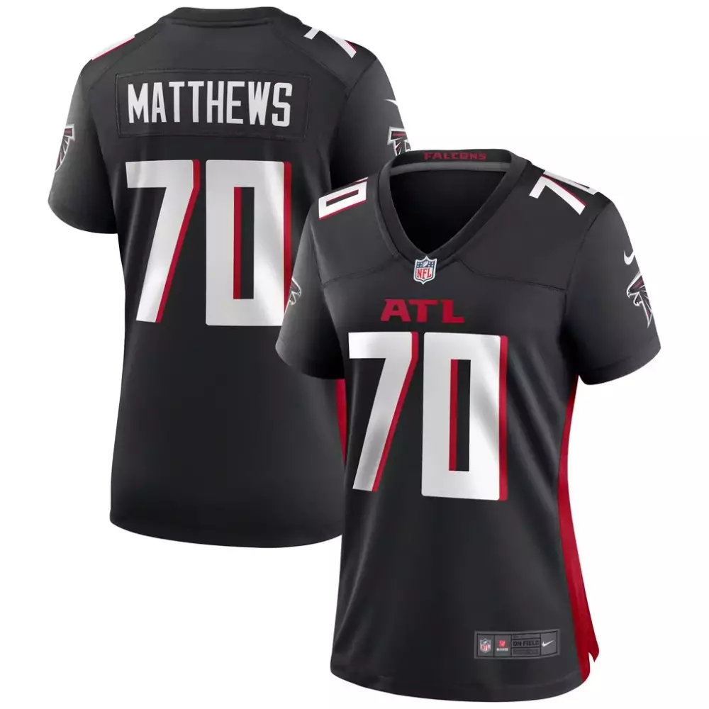 Jake Matthews 70 Atlanta Falcons Jersey Black Women NFL White Red Game