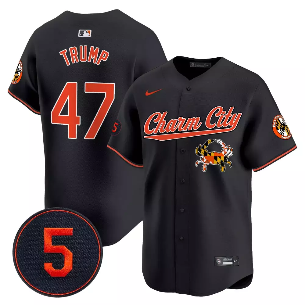 Donald Trump 47 Baltimore Orioles Jersey Black City Connect Charm Crab 2023 Men Orange