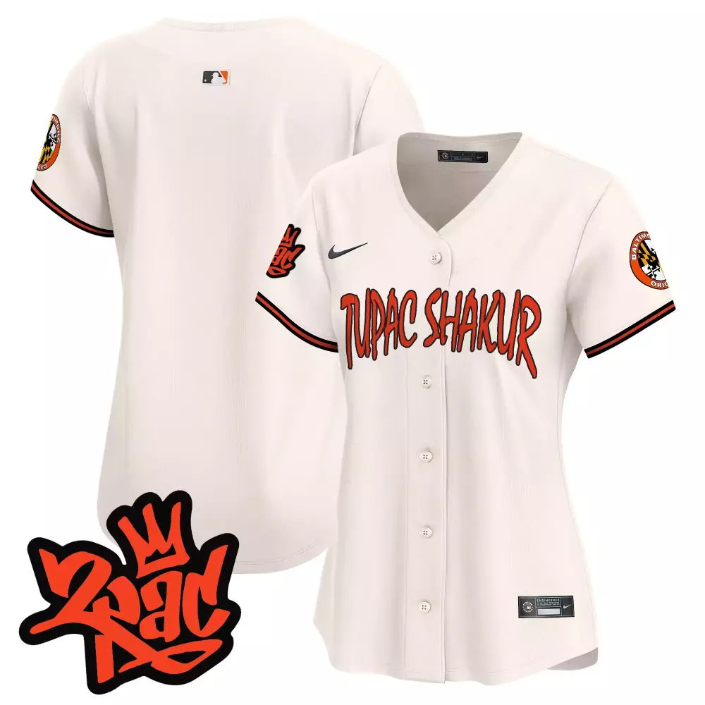 Tupac Shakur Baltimore Orioles Jersey White 25th Anniversary Women Orange Black Vapor