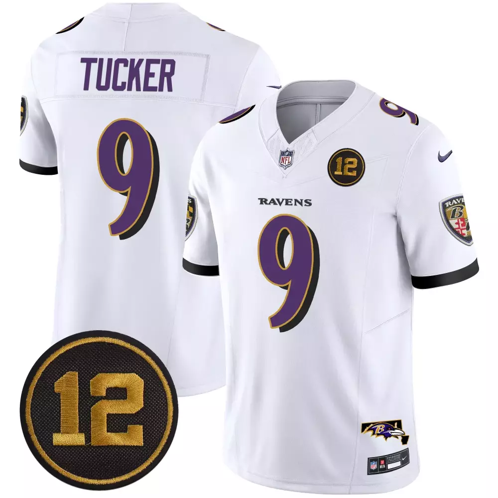 Justin Tucker 9 Ravens Jersey White 125th Anniversary Patch Men Purple Black Vapor