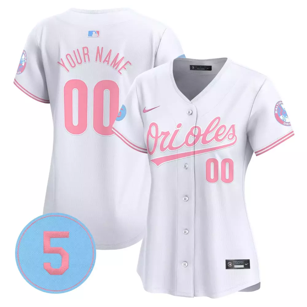 Custom Orioles Jersey White Baltimore Team Women Pink Light Blue Vapor Premier Limited