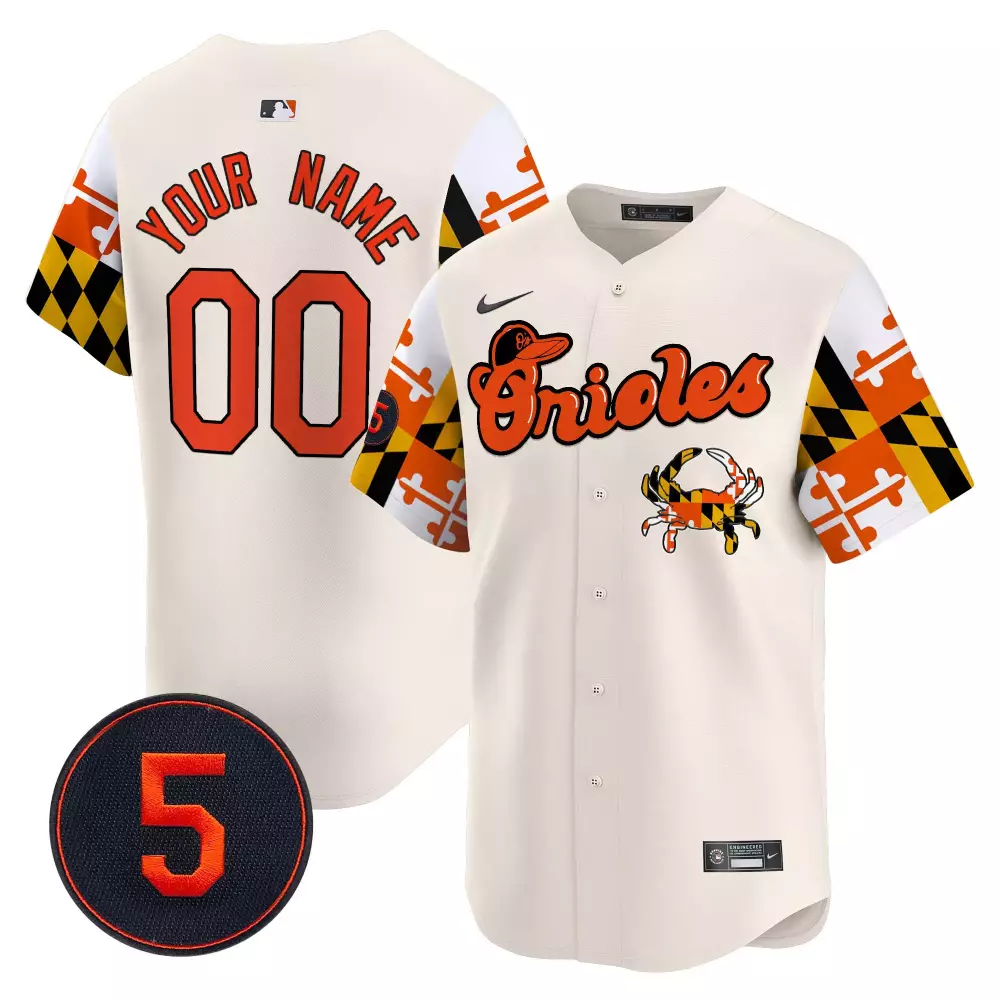 Custom Baltimore Orioles Jersey Cream Balitimore Crab Maryland Flag Pattern Split Design