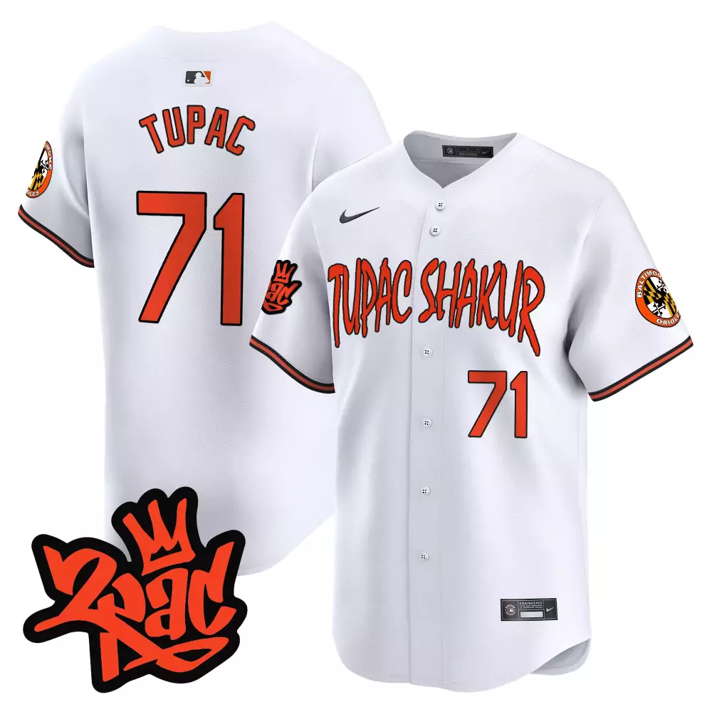 Tupac Shakur 71 Baltimore Orioles Jersey White 75th Anniversary 2023 Men Orange Black