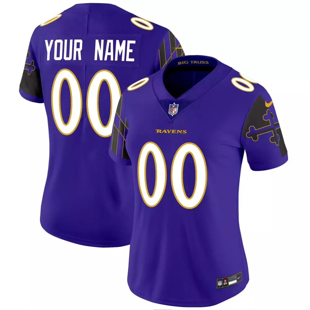 Custom Baltimore Ravens Jersey Purple NFL Black White Gold Vapor Limited All Stitched