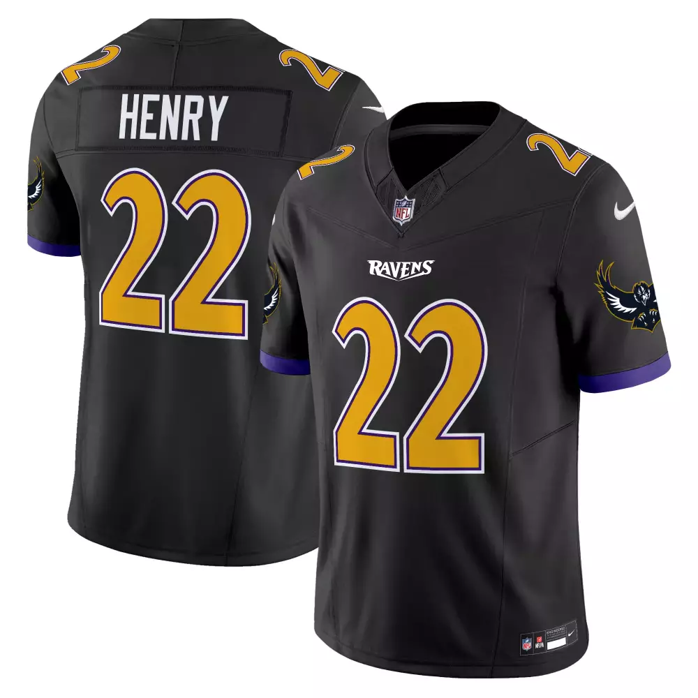Derrick Henry 22 Ravens Jersey Black Men Replica Purple Gold Vapor Limited v2 All