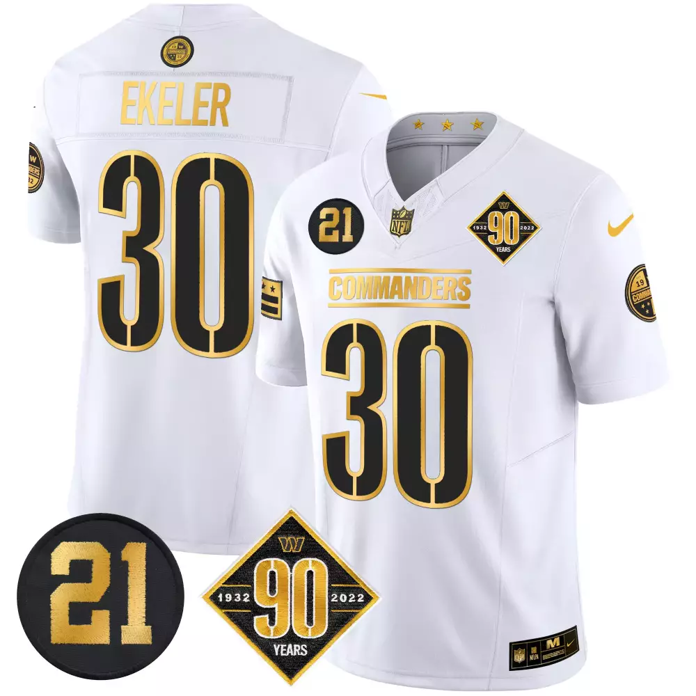 Austin Ekeler 30 Commanders Jersey White 90th Anniversary Circular Number 21 Men