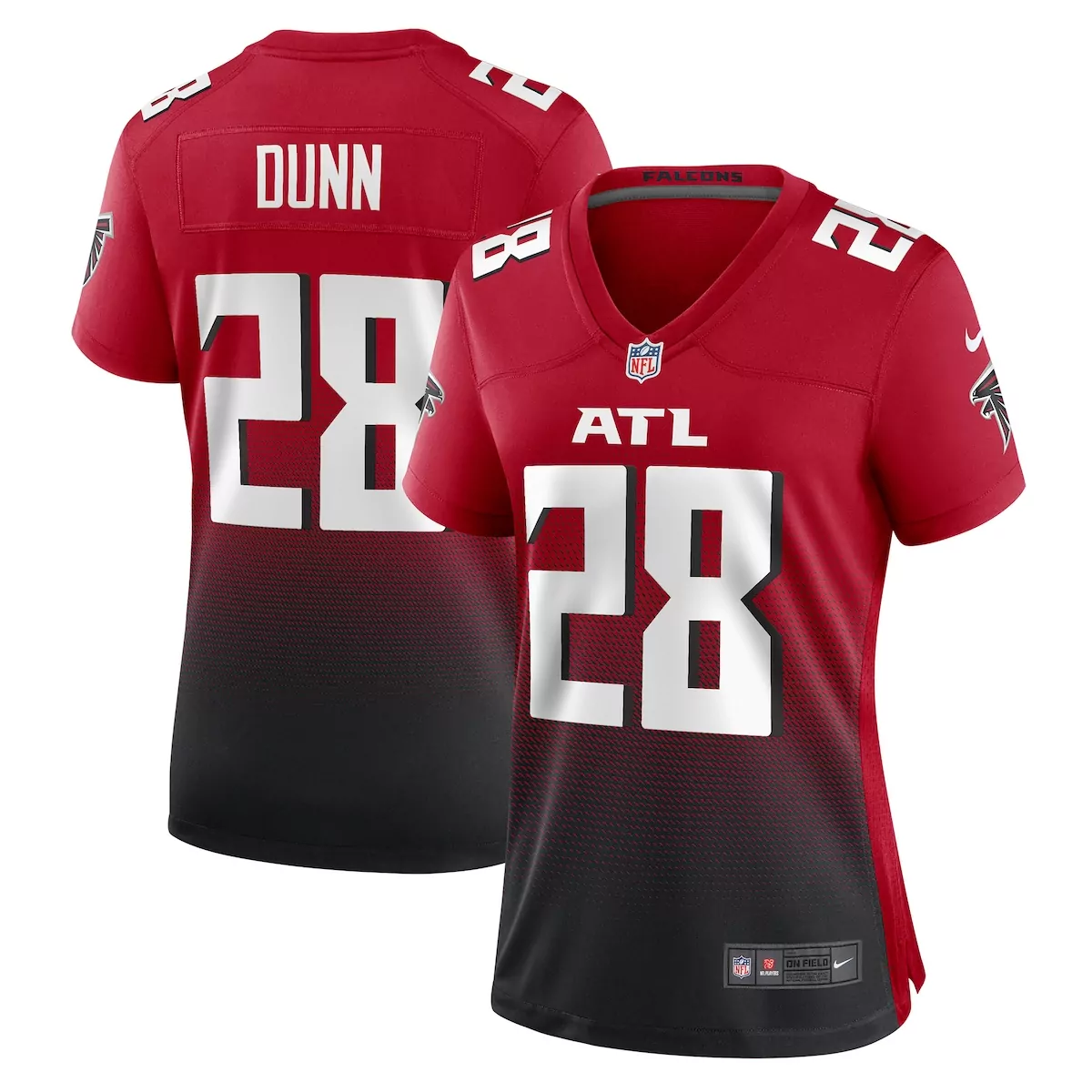 Warrick Dunn 28 Falcons Jersey Red Men Gradient Alternate Custom Design Black White