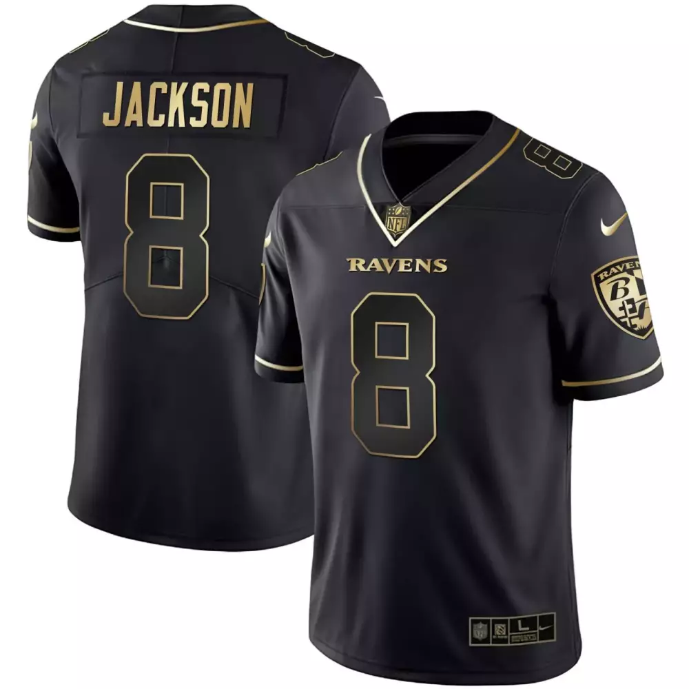 Lamar Jackson 8 Ravens Jersey Black Men Gold Stitched