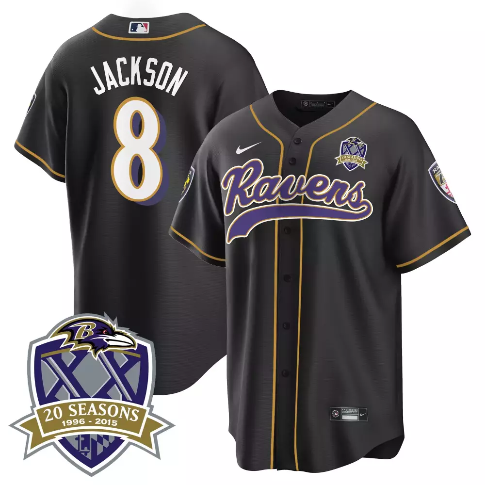Lamar Jackson 8 Baltimore Ravens Jersey Black 20 Seasons 1996-2015 Purple Gold All