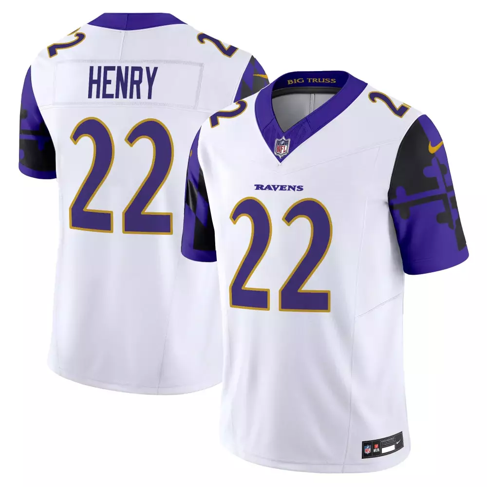 Derrick Henry 22 Ravens Jersey White Men Authentic Alternate Purple Gold Vapor Limited