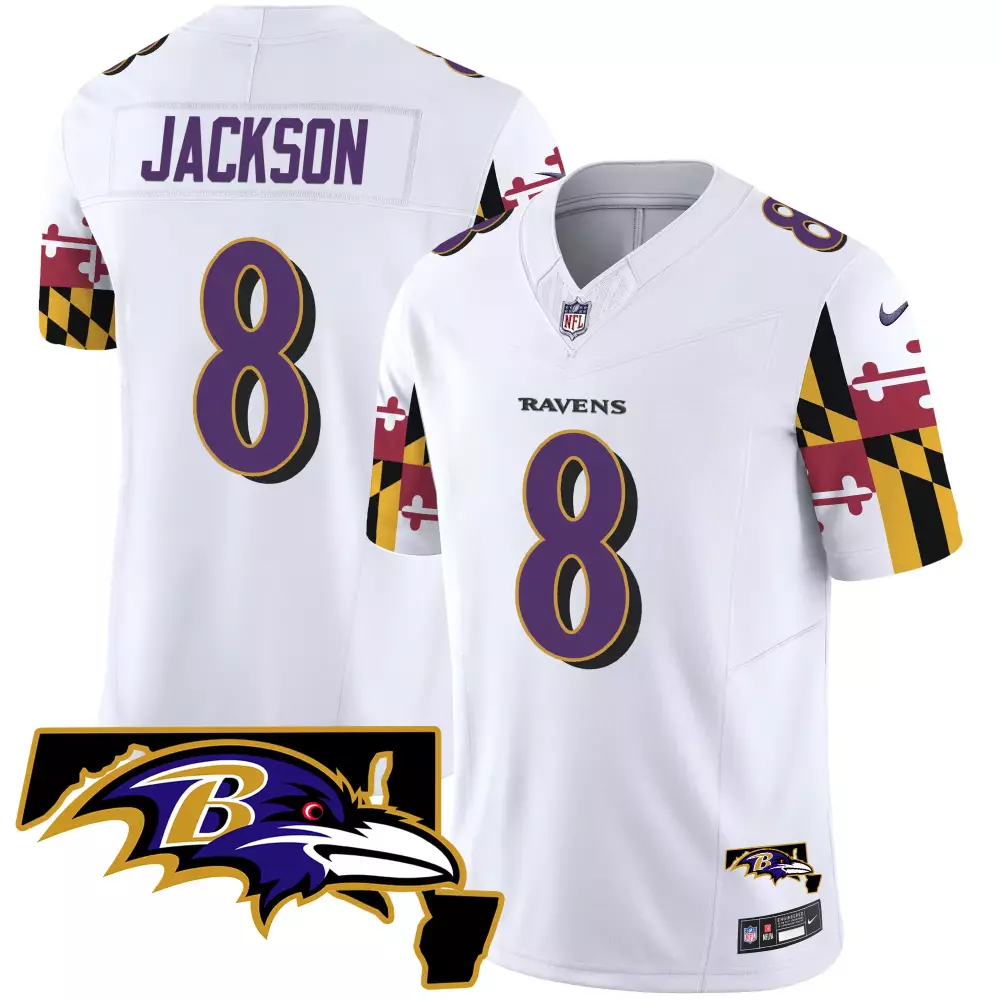 Lamar Jackson 8 Ravens Jersey White Men Purple Black Gold All Stitched Vapor