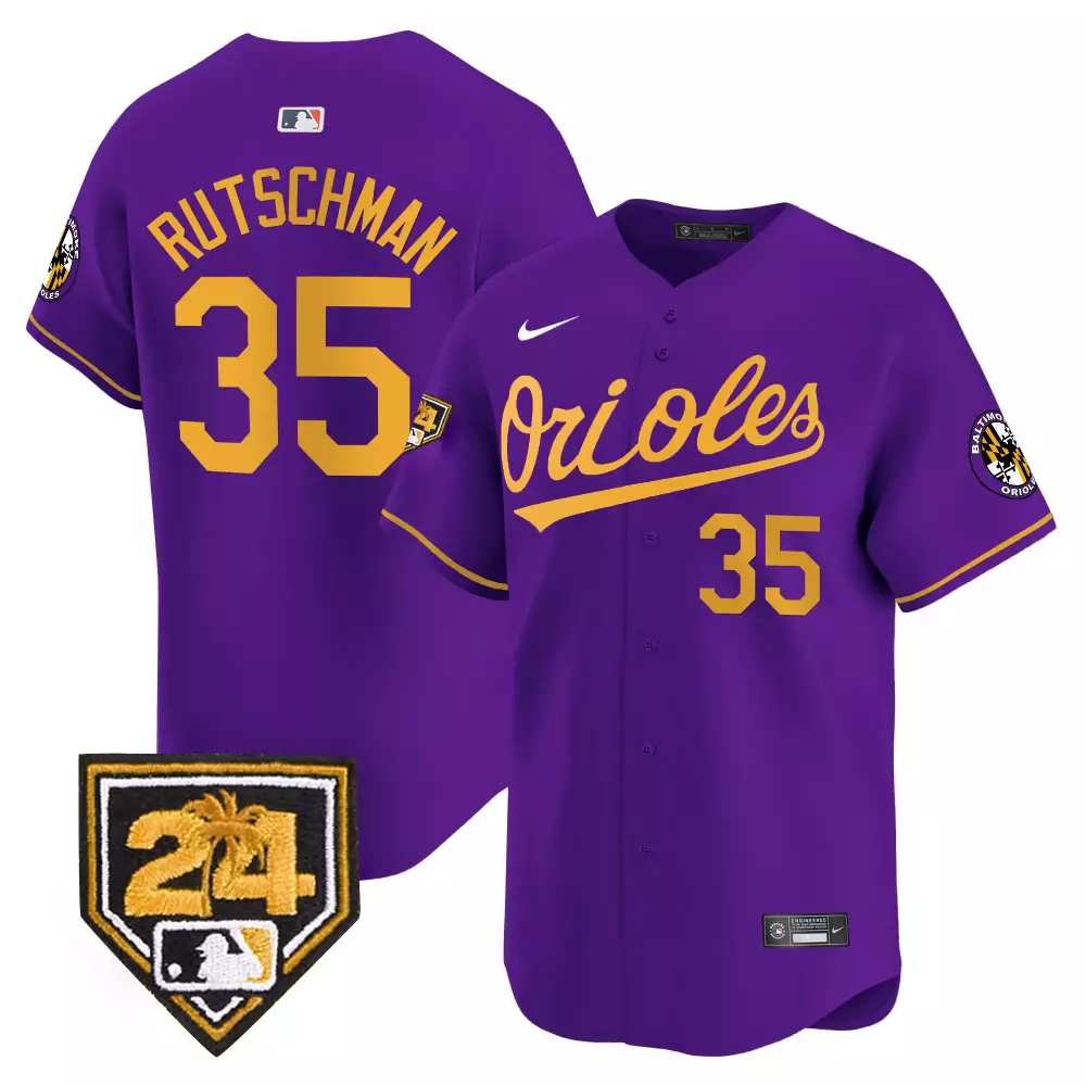 Adley Rutschman 35 Orioles Jersey Purple Baltimore Men Gold Vapor Premier Limited