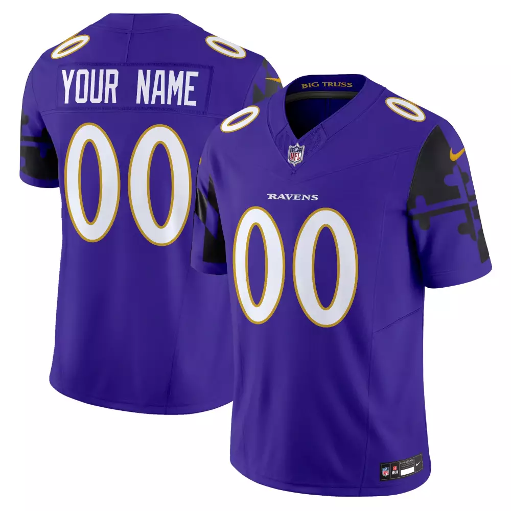 Custom Ravens Jersey Purple Men Black White Gold Vapor Limited All Stitched