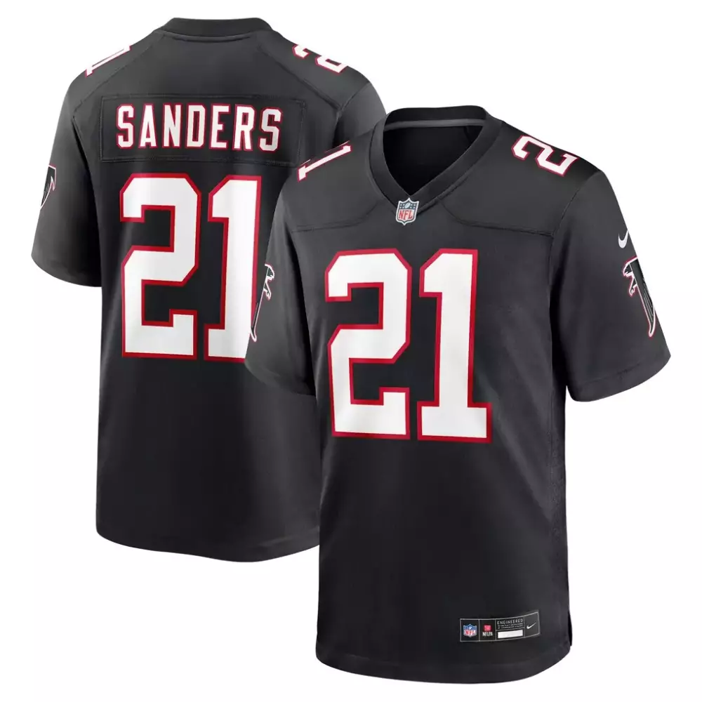 Deion Sanders 21 Atlanta Falcons Jersey Black Men Replica White Red Retired Alternate