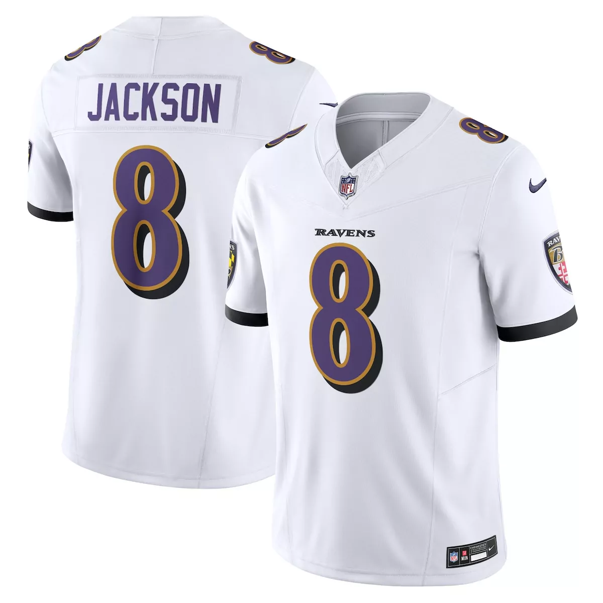 Lamar Jackson 8 Ravens Jersey White Men Player Alternate Purple Black Vapor Limited