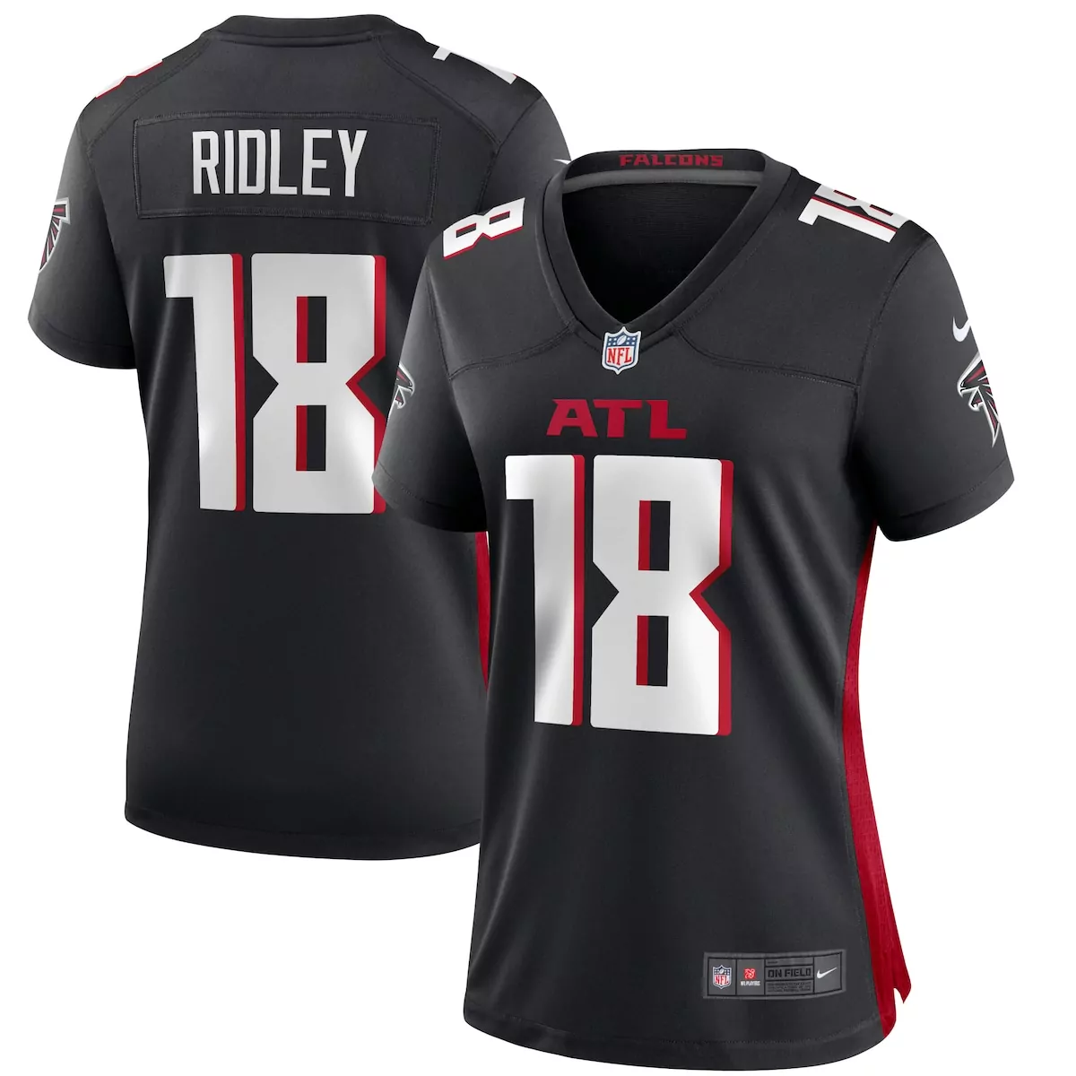 Calvin Ridley 18 Falcons Jersey Black Women On Field White Red Game